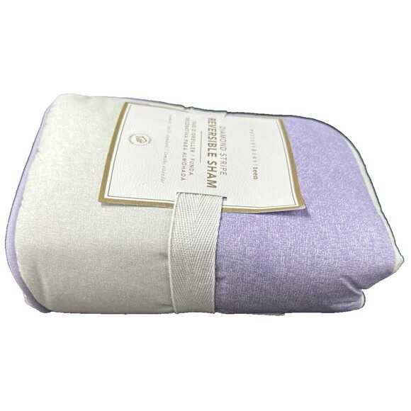 Pottery Barn Teen Diamond Stripe Lavender and White Reversible Standard Sham - Picture 3 of 5